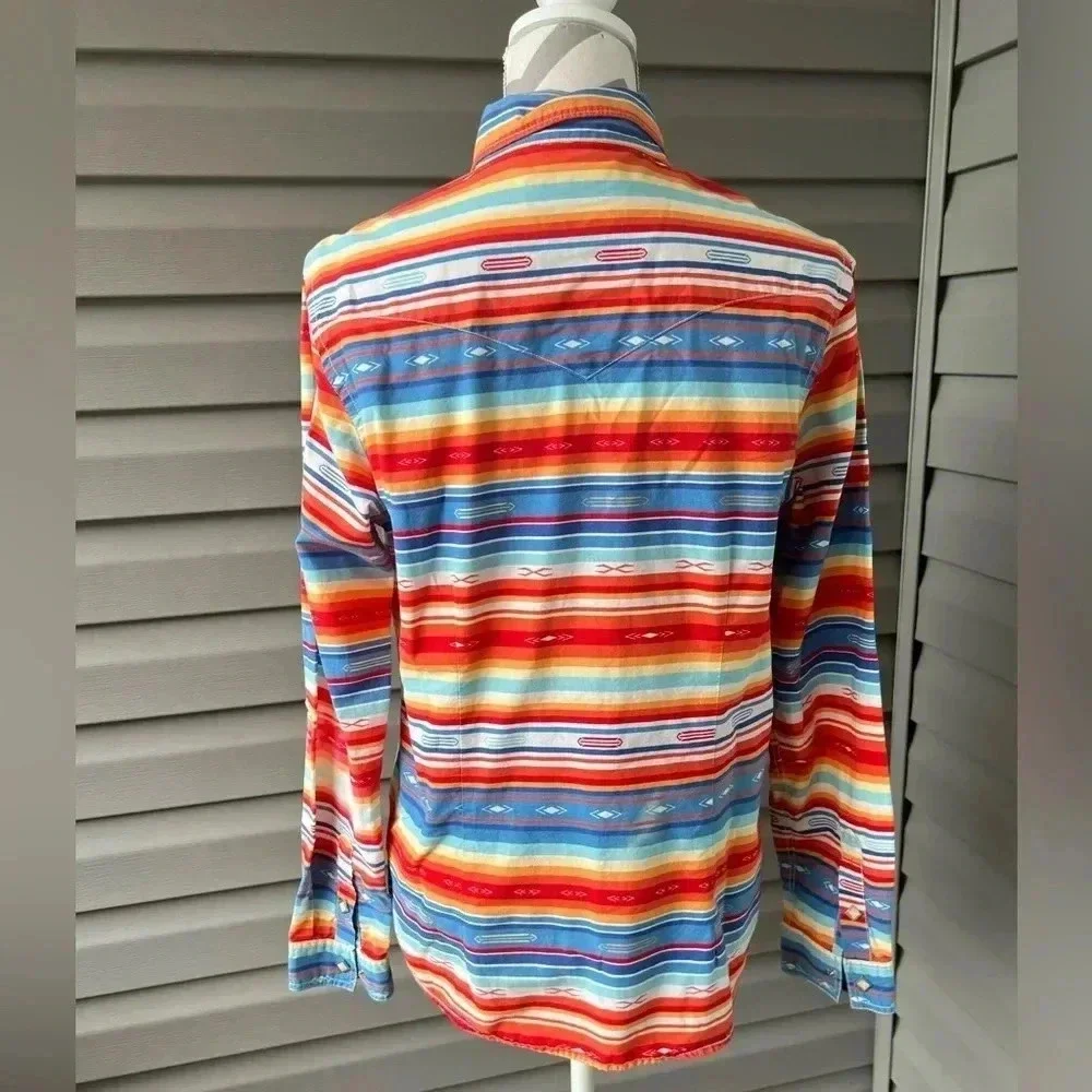 Panhandle Rough Stock Texas Striped Country Cowgirl Button Up Long Sleeve Sz L - Picture 3 of 14